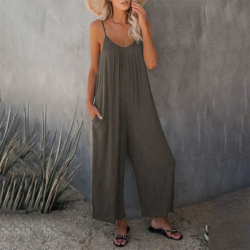 Aurelia- Damen Bequemer Ärmelloser Jumpsuit Mit Gürtel Grau 1