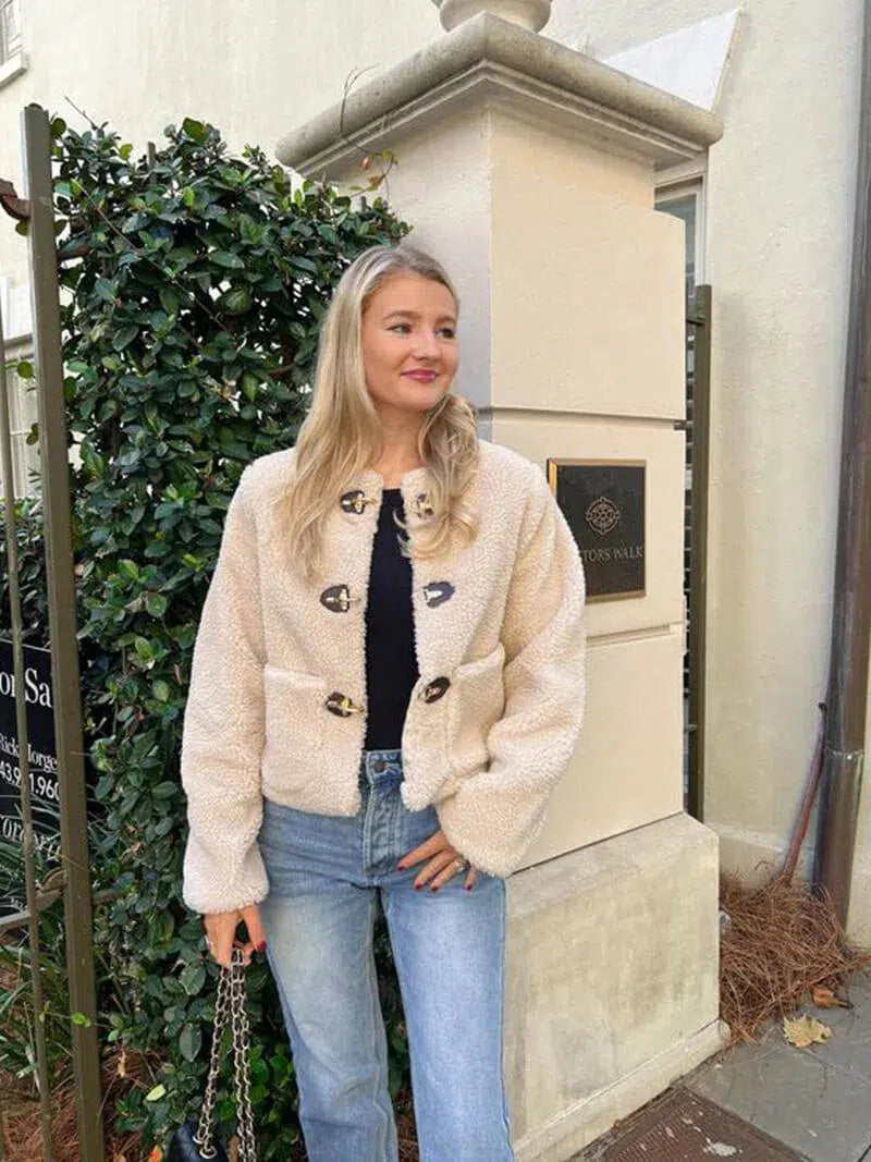 Ganka - Kuschelige Damen Teddy Jacke mit Knebelverschluss