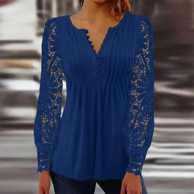 Avelina- geblümte Bluse Blau