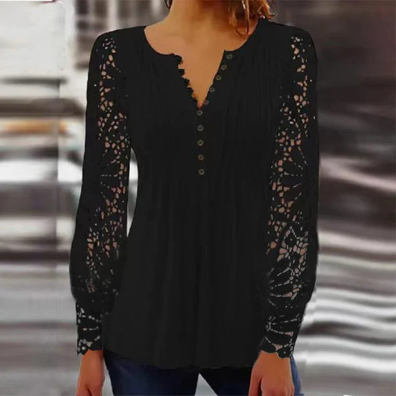 Avelina- geblümte Bluse Schwarz