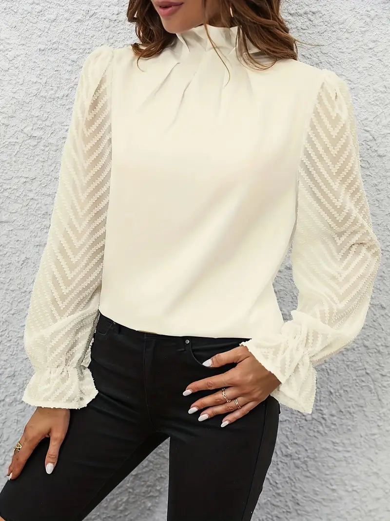 Babette – Plissiertes Top mit Strickärmeln für Damen Apricot