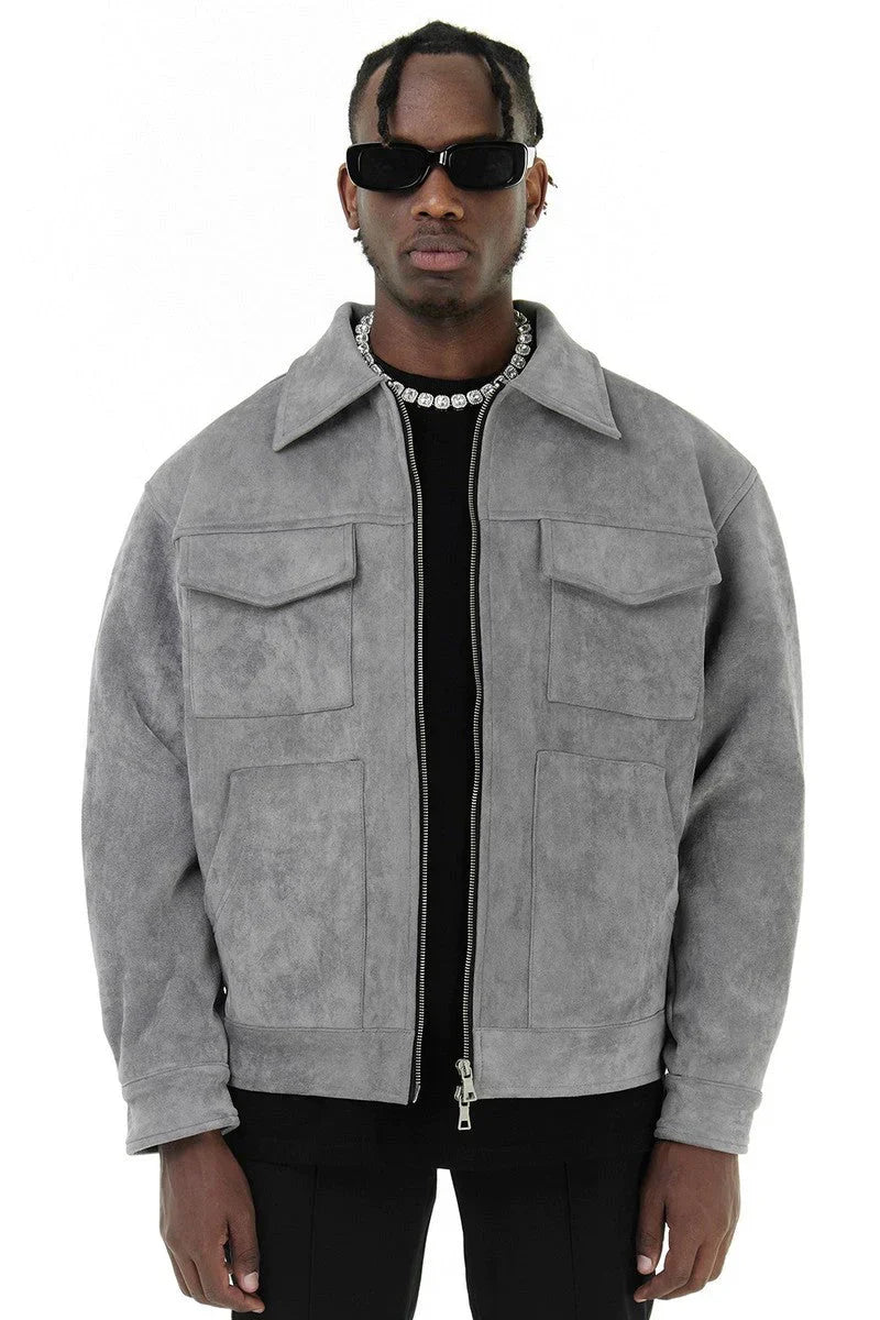 Baldur – Zeitlose Slim Fit Lederjacke Herren Grau
