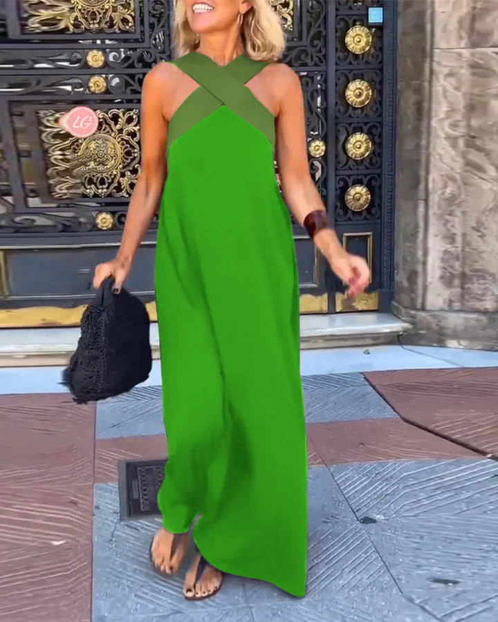 Barbara- Damen Maxikleid mit modernem X-Trägerdesign Grün