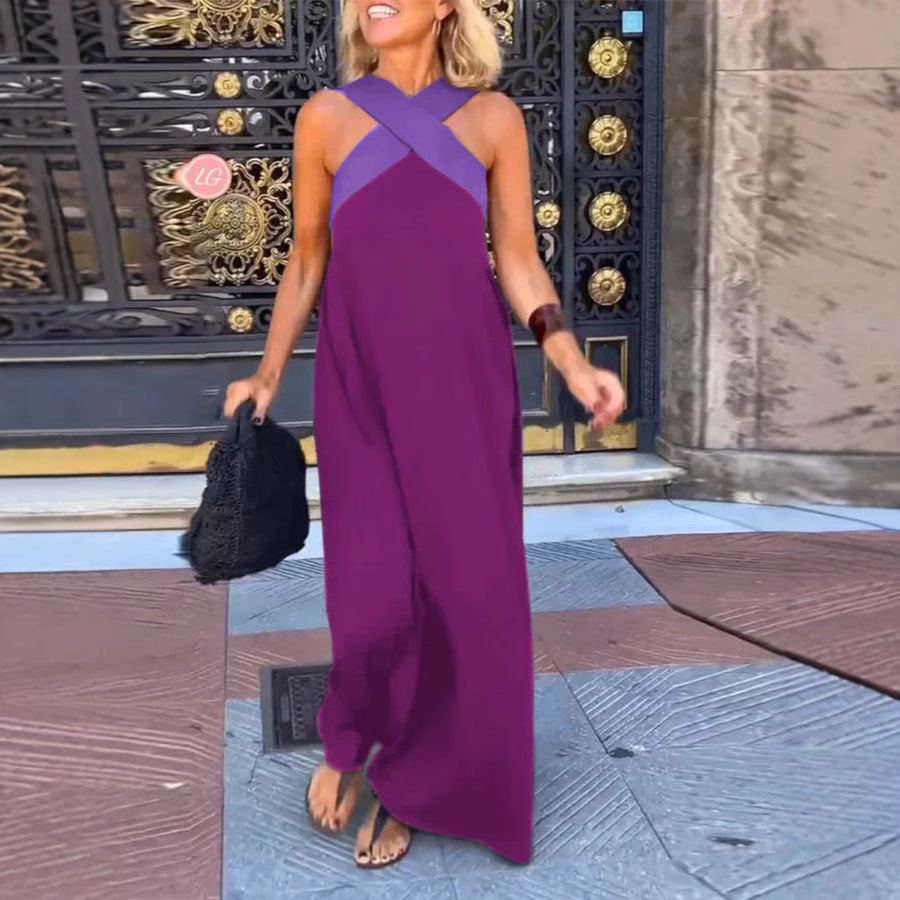 Barbara- Damen Maxikleid mit modernem X-Trägerdesign Lila