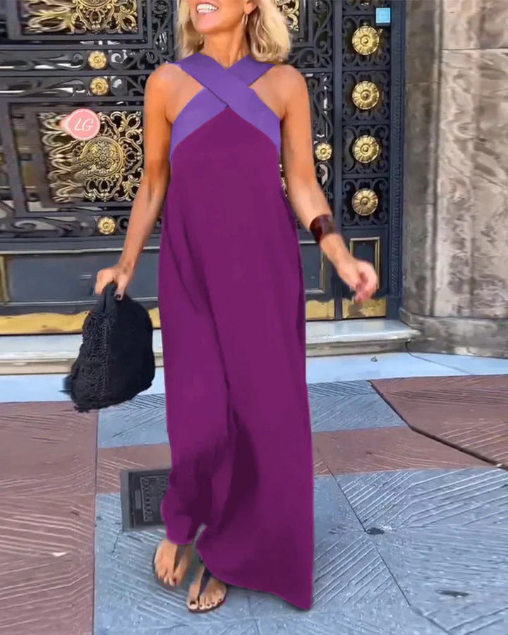 Barbara- Damen Maxikleid mit modernem X-Trägerdesign Lila 1-0-cib