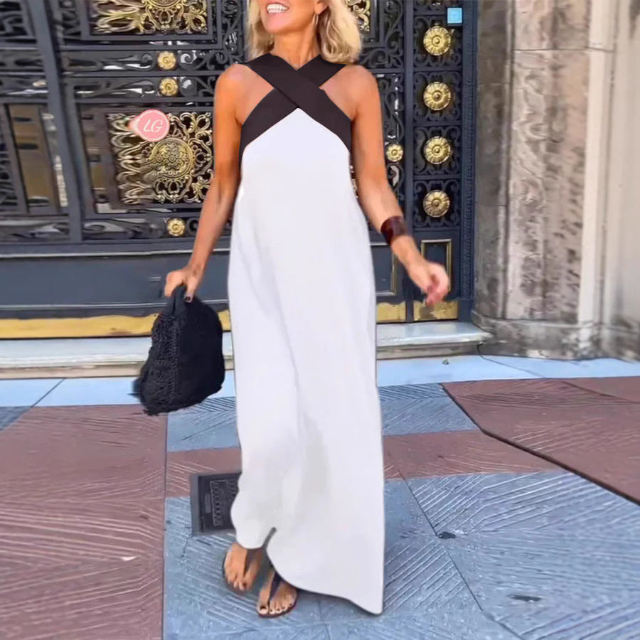 Barbara- Damen Maxikleid mit modernem X-Trägerdesign Weiß