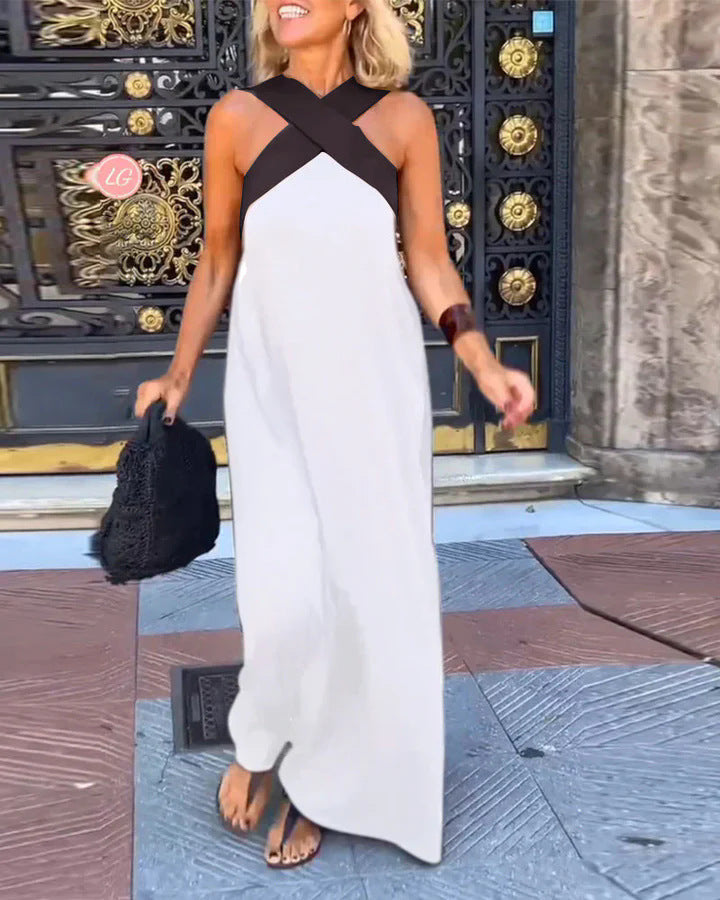 Barbara- Damen Maxikleid mit modernem X-Trägerdesign Weiß 1-0-cib