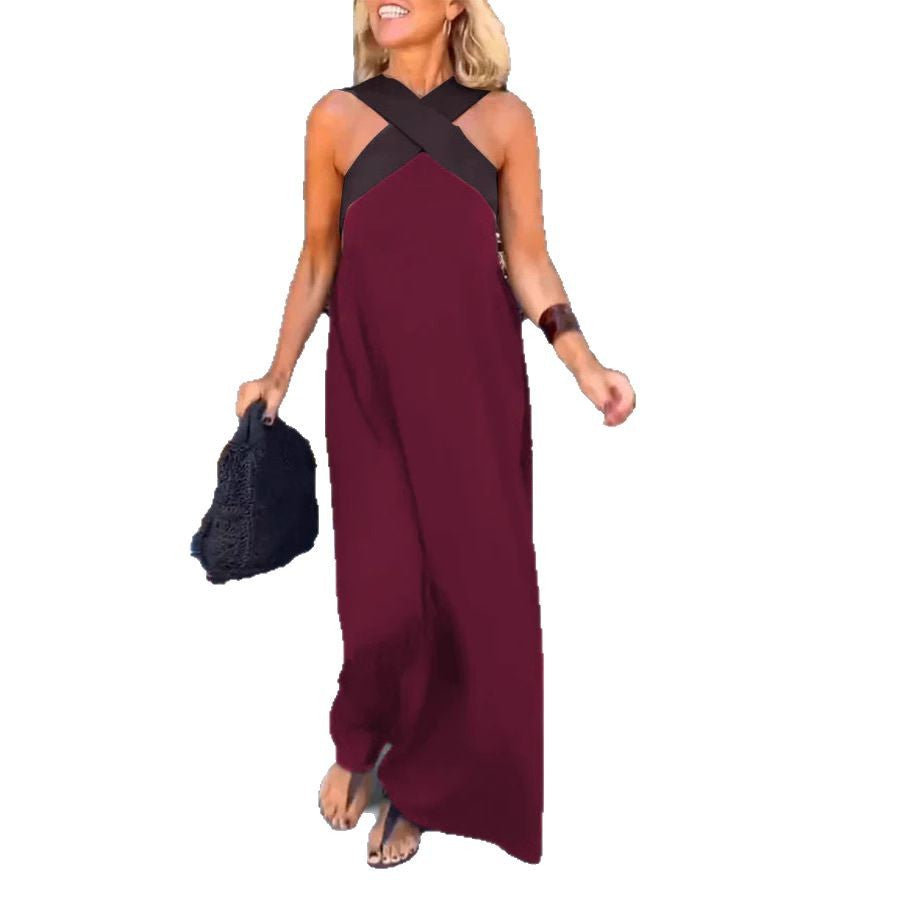 Barbara- Damen Maxikleid mit modernem X-Trägerdesign Weinrot