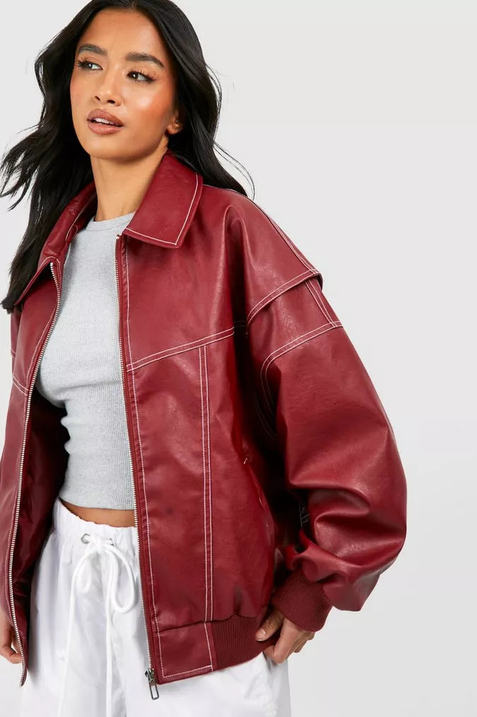 Barbara - Rote Oversize Jacke Damen Modisch Bequem Rot