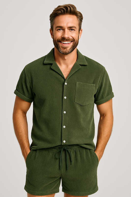 Barnabas - Cord Sommer Set für Herren Zweiteilig Armeegrün