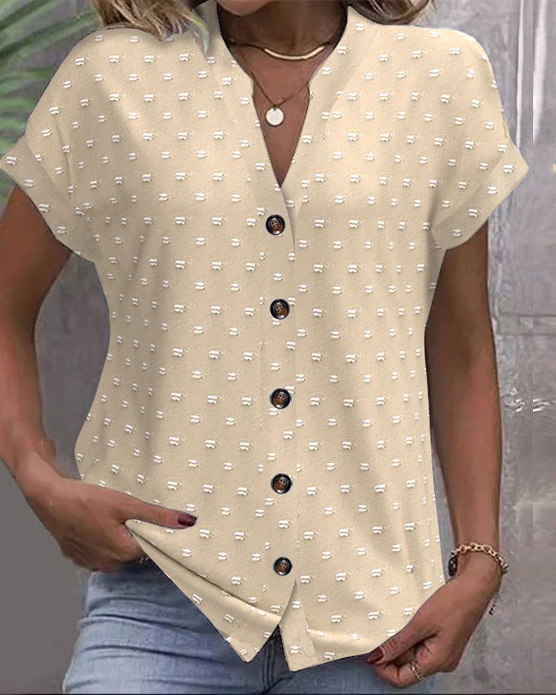 Basia– Knopfleiste  Hemd mit V-Ausschnitt Khaki