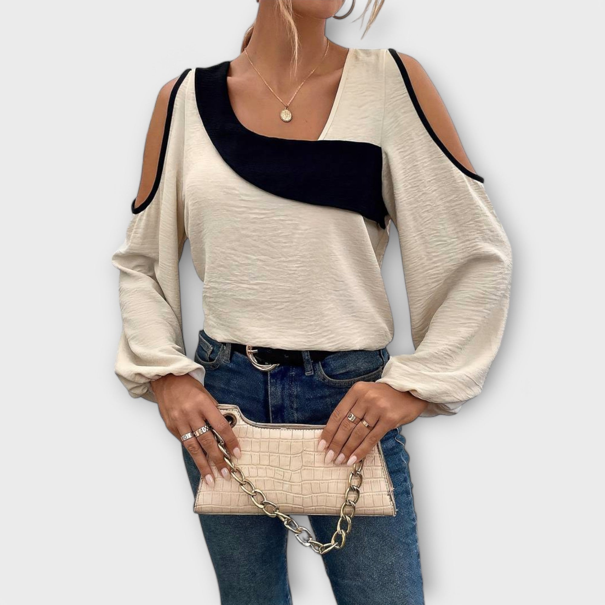 Basiana - Bluse mit quadratischem Ausschnitt Aprikose