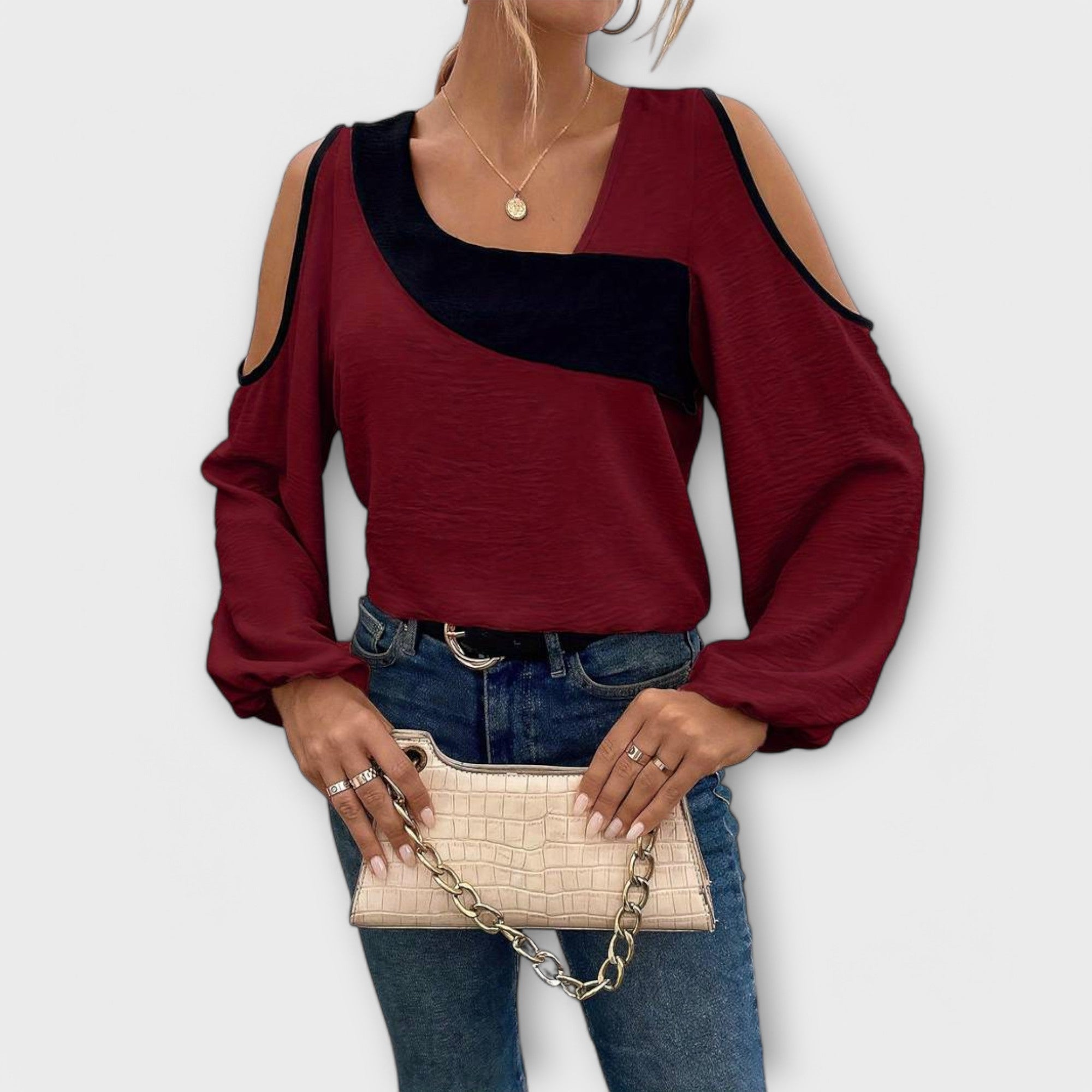 Basiana - Bluse mit quadratischem Ausschnitt Bordeaux