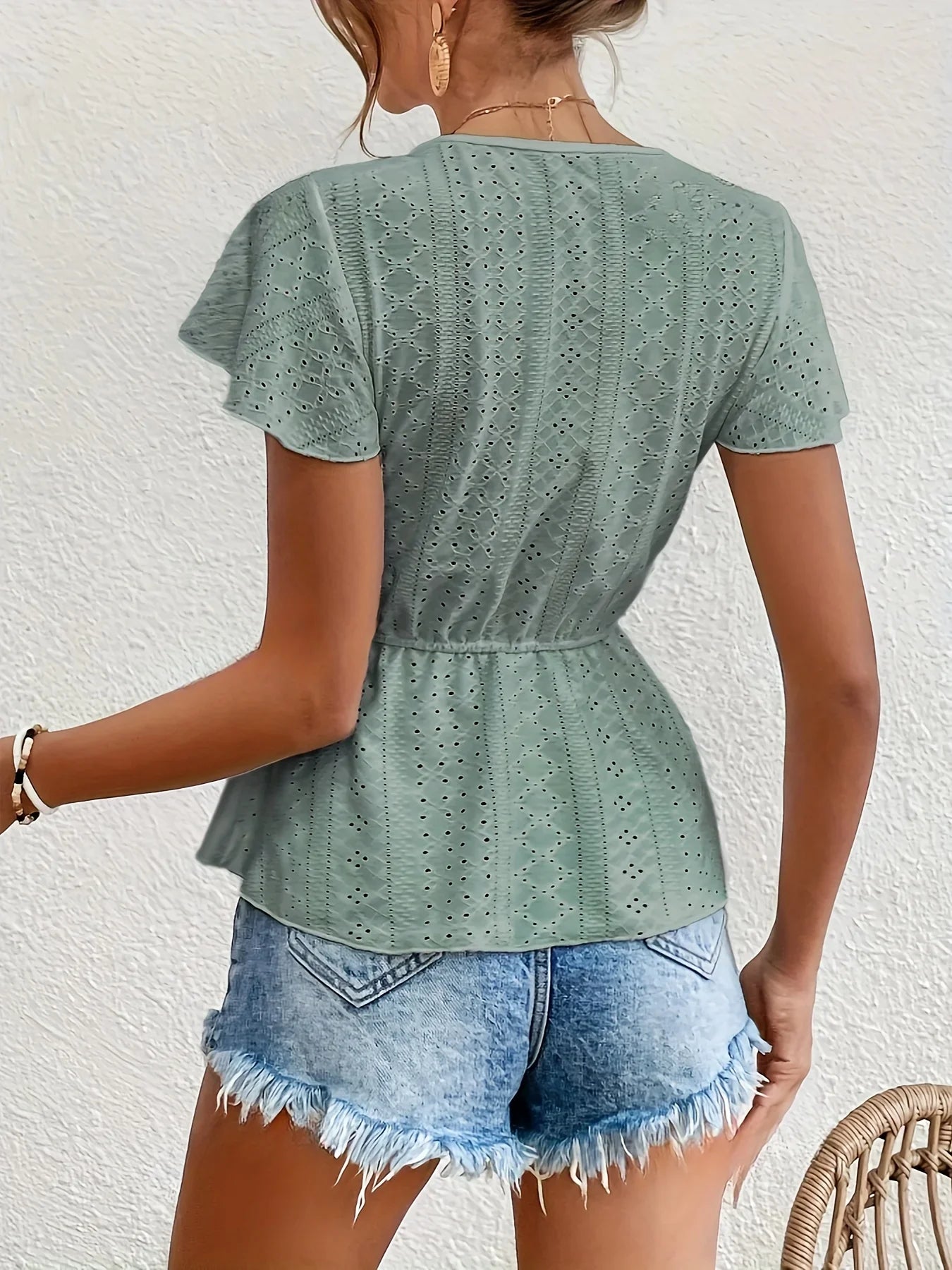 Belén- Sommerliche, elegante Oberteile mit Schmetterlingsärmeln Grün 1