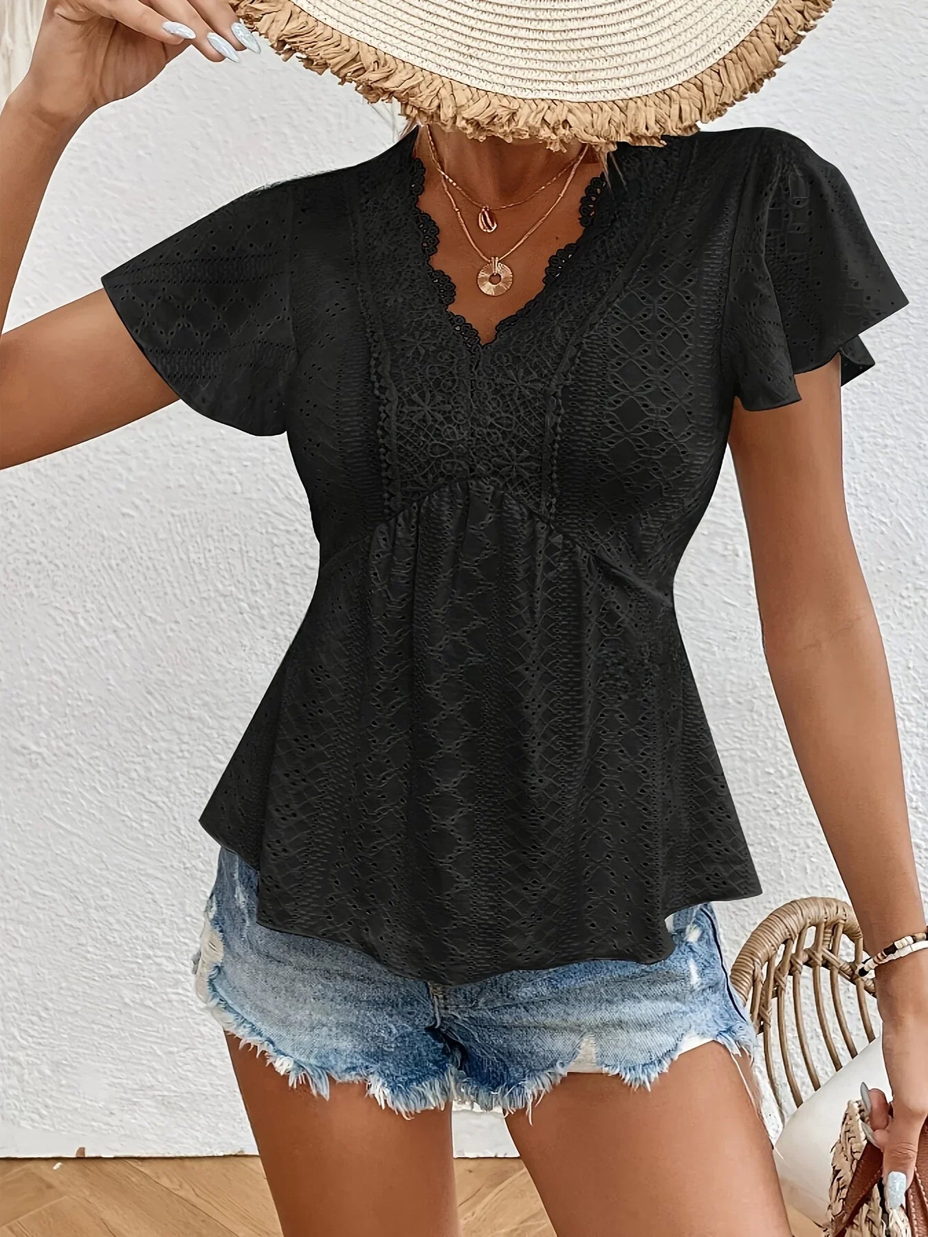 Belén- Sommerliche, elegante Oberteile mit Schmetterlingsärmeln Schwarz