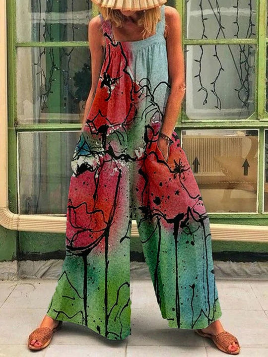 Benedetta- Damen weit geschnittenes Sommer Jumpsuit mit Farbverlauf Wassermelonenrot