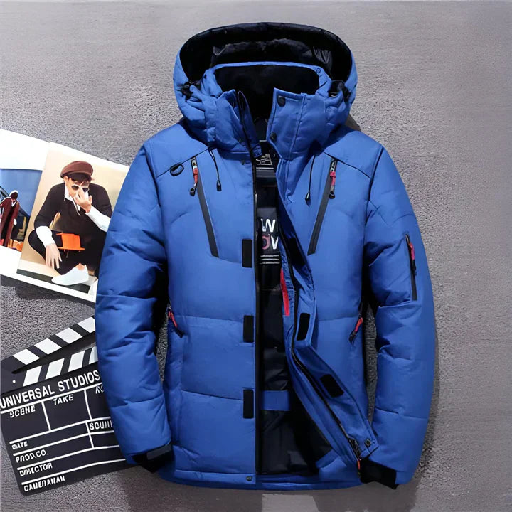 Benjamin - Herren Winterjacke Mit Kapuze und Reißverschlusstaschen Blau