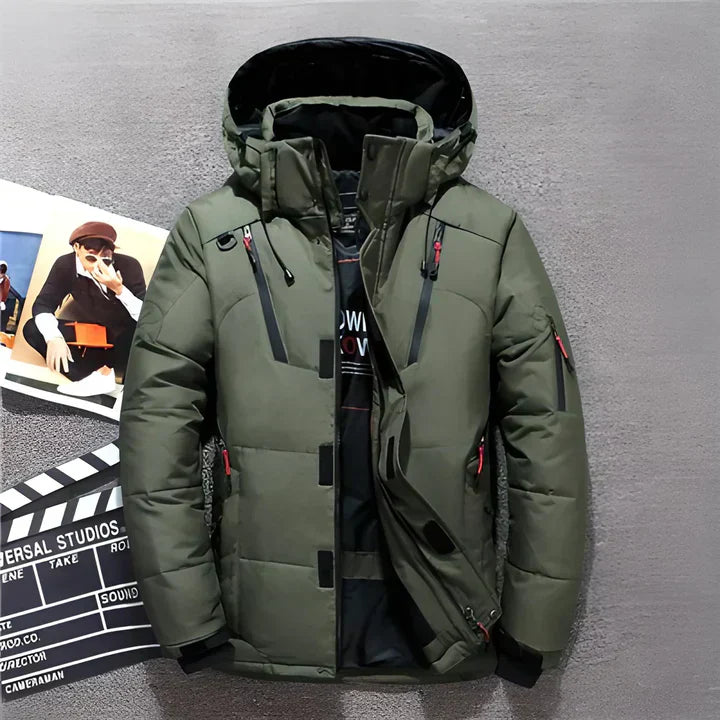 Benjamin - Herren Winterjacke Mit Kapuze und Reißverschlusstaschen Grün 
