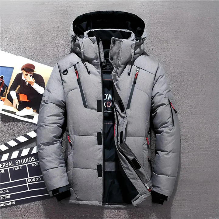 Benjamin - Herren Winterjacke Mit Kapuze und Reißverschlusstaschen Grau
