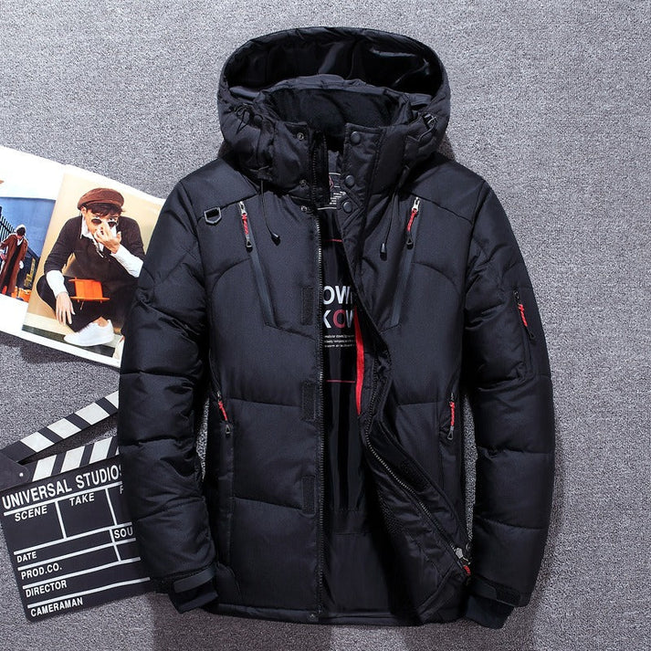 Benjamin - Herren Winterjacke Mit Kapuze und Reißverschlusstaschen Schwarz