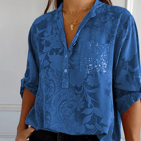 Berit - Langärmlige Bluse mit Blumenmuster Blau