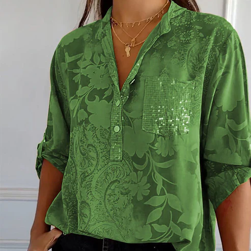 Berit - Langärmlige Bluse mit Blumenmuster Grun