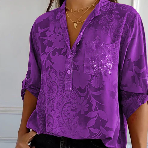Berit - Langärmlige Bluse mit Blumenmuster Lila