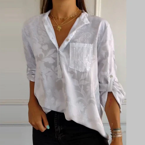 Berit - Langärmlige Bluse mit Blumenmuster WeiB