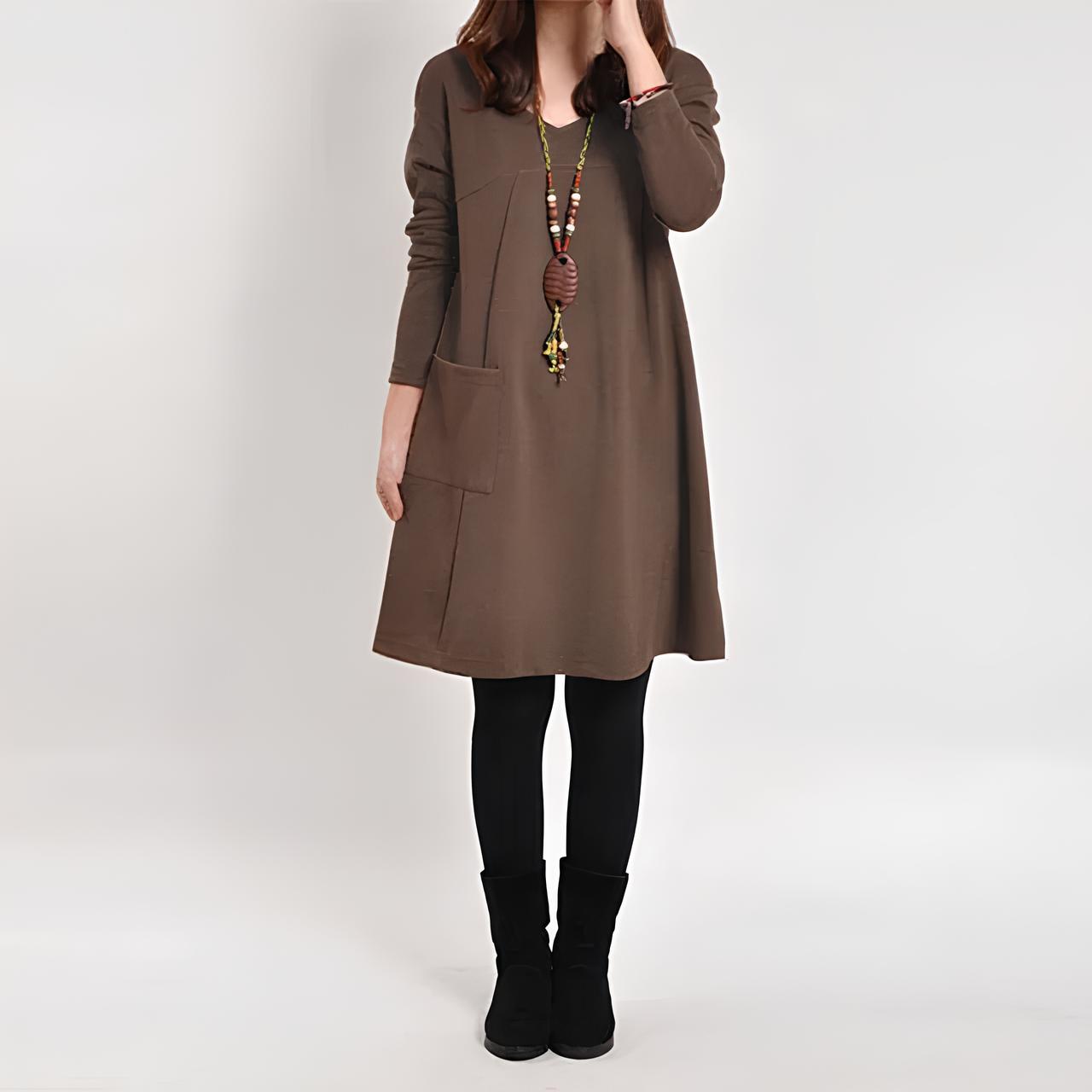 Berit – Warmer Damen Strick Pulloverkleid Premium Braun