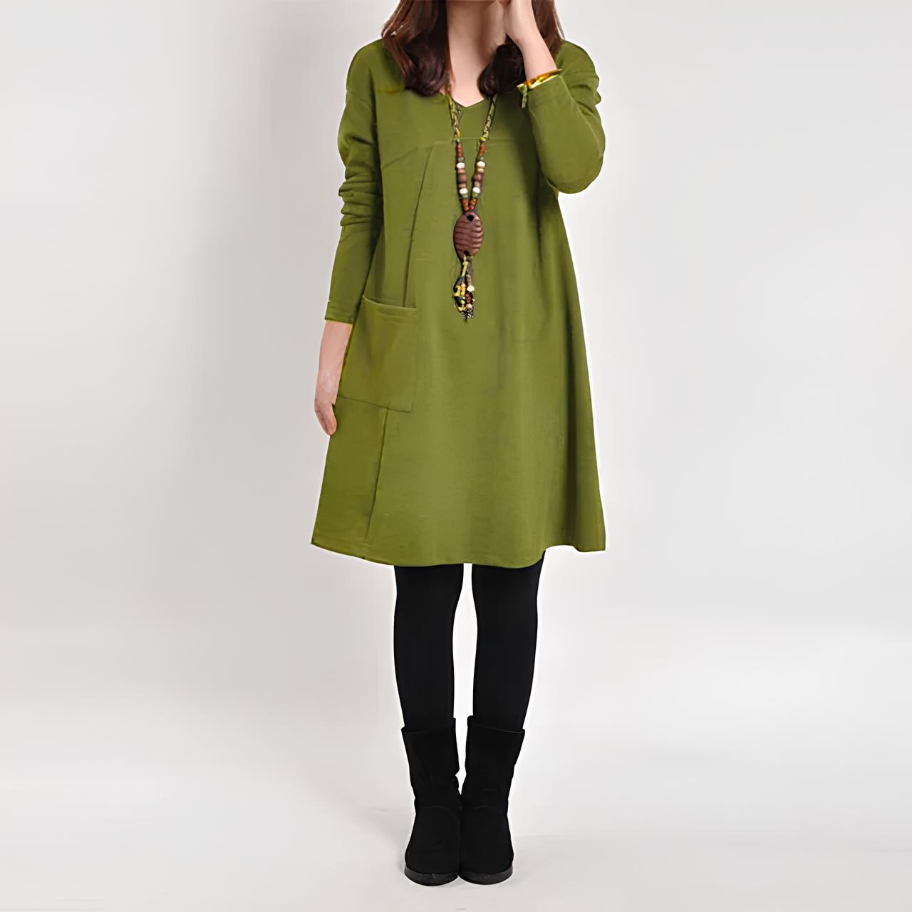 Berit – Warmer Damen Strick Pulloverkleid Premium Grün