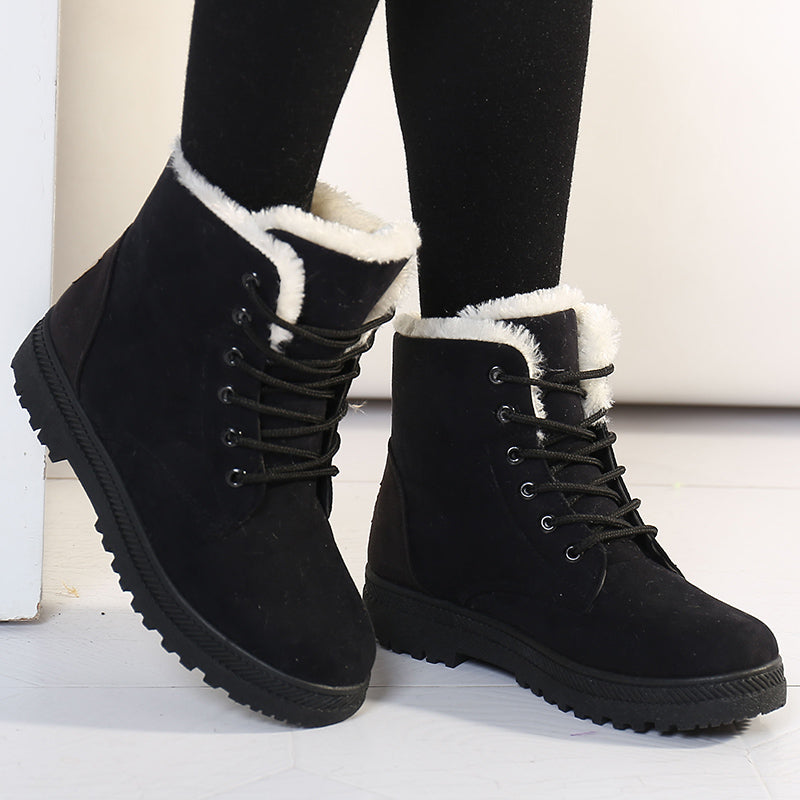 Bernhild - Fleecegefütterte Damen Schneestiefel Winterwarm Schwarz