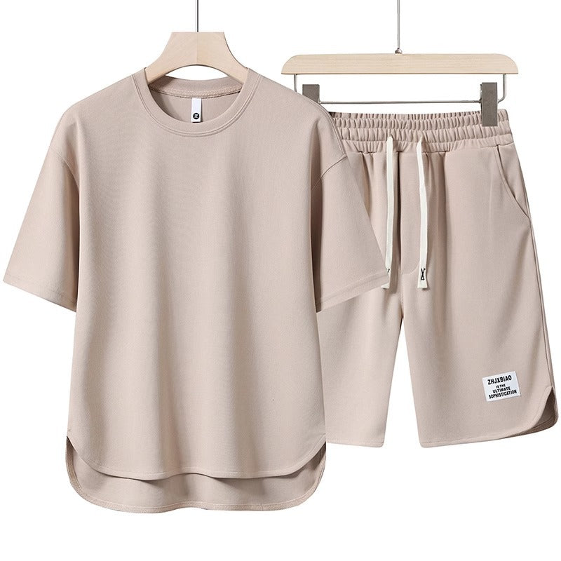 Berwin - Lässiges Herren T-Shirt und Kurze Hosen Set Sommer Beige