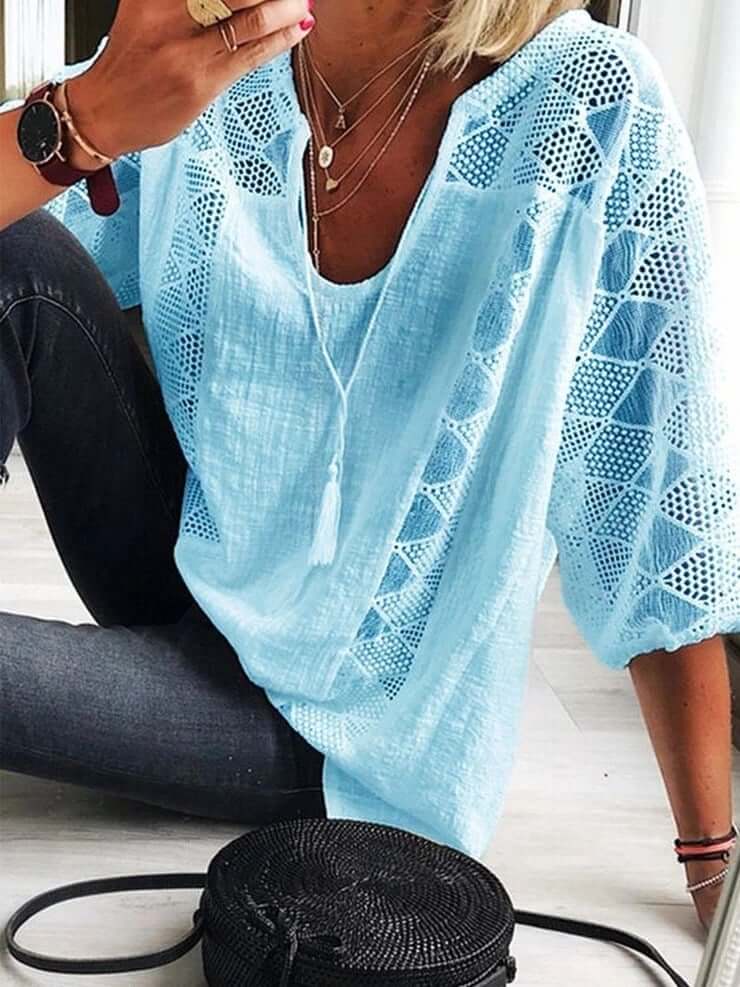 Betje- U-Ausschnitt Bluse Mit Ärmel Blau