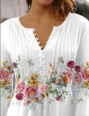 Bettina - Elegantes Oberteil für Damen weiB mit blumen 1