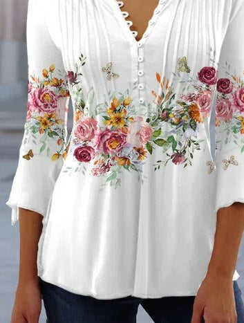 Bettina - Elegantes Oberteil für Damen weiB mit blumen 2
