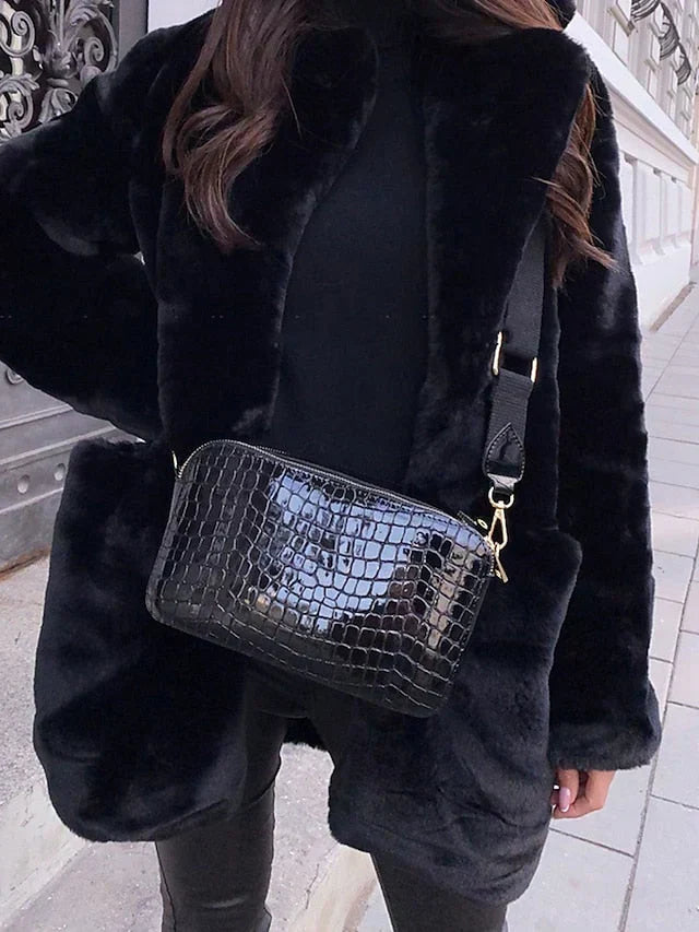 Bianca - Damen Teddy Jacke Kurz Warm Kuschelig Schwarz