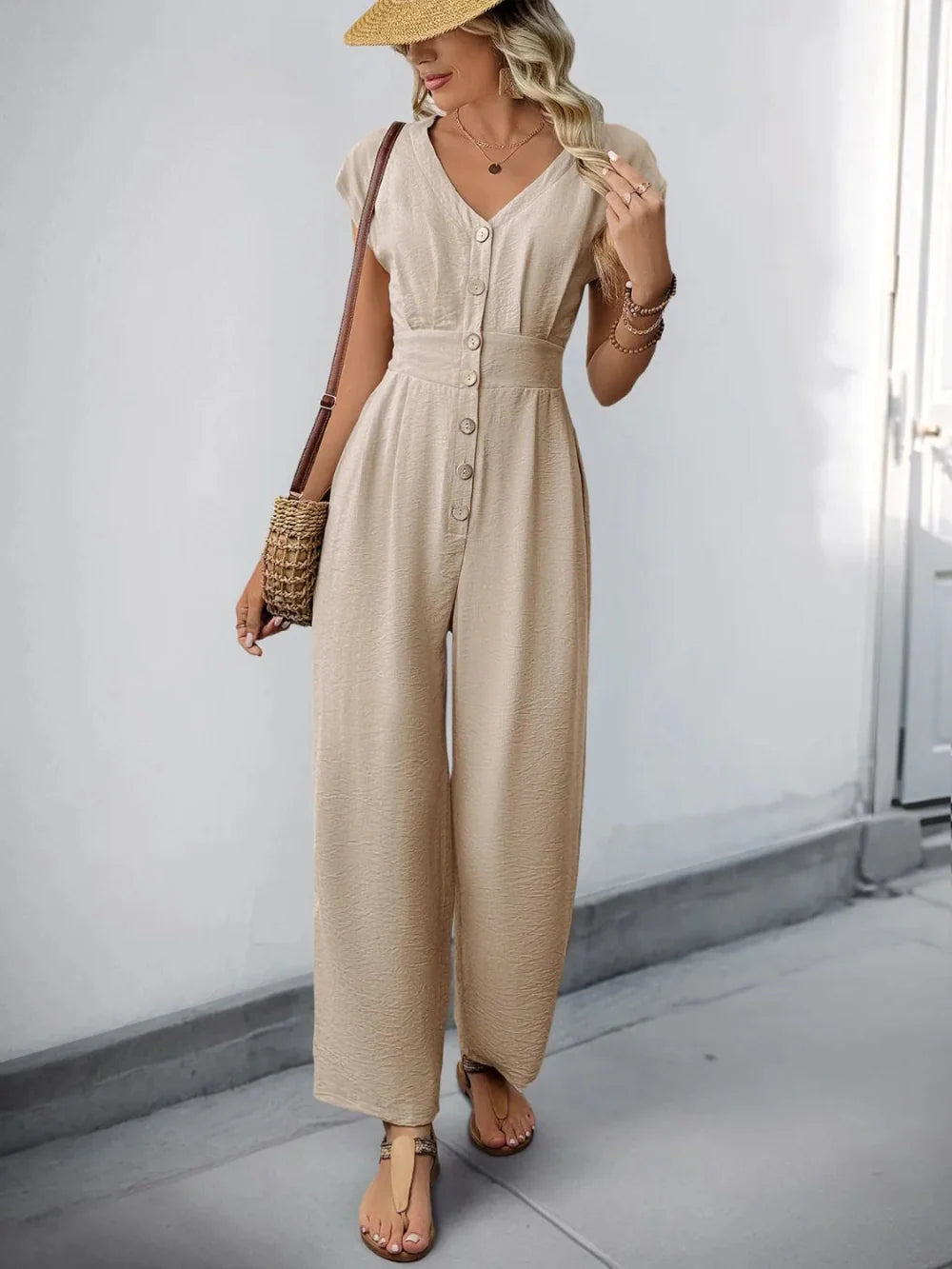 Bianca – Button Bloom Jumpsuit Damen Weites Bein Stilvoll 2