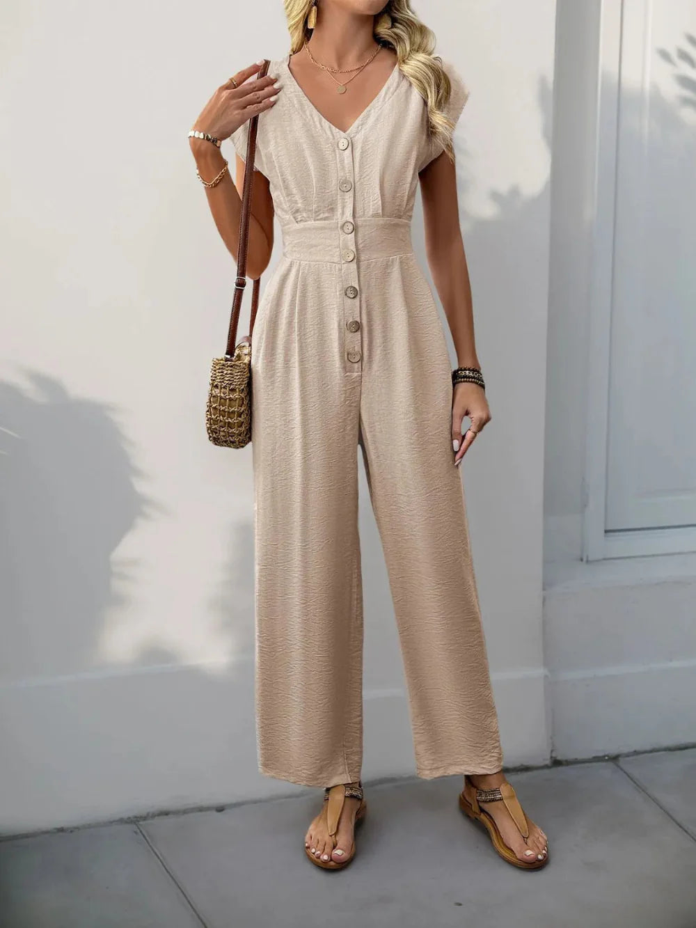 Bianca – Button Bloom Jumpsuit Damen Weites Bein Stilvoll 3