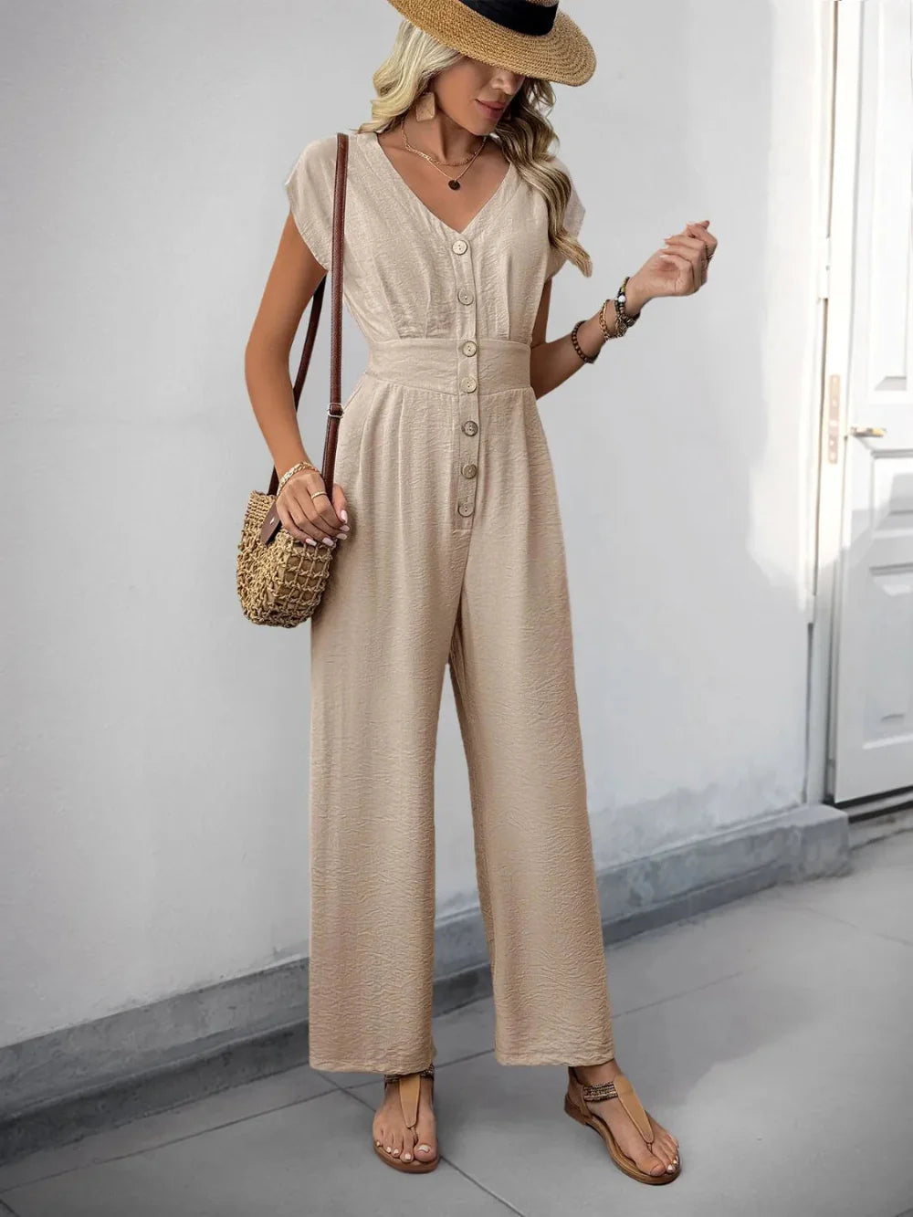 Bianca – Button Bloom Jumpsuit Damen Weites Bein Stilvoll 5