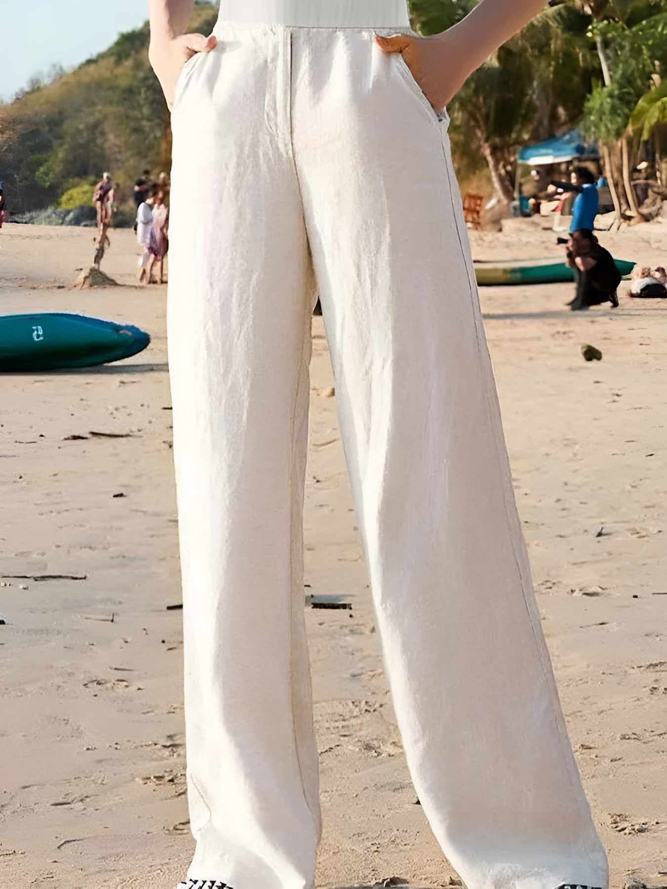 Birte - Damen 100% Leinen Weite Hose Aprikosengelb 1
