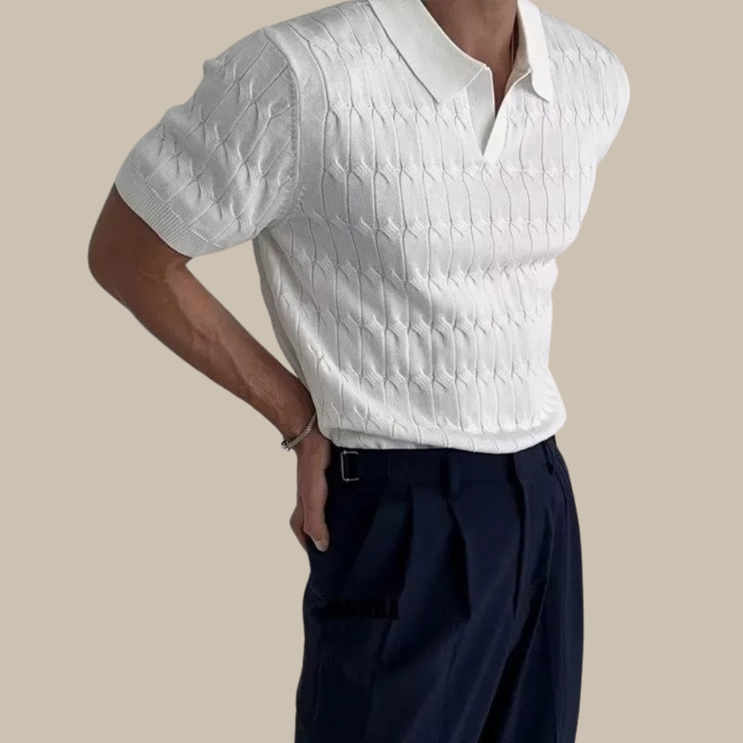Brando - Herren Dichtes Lässig Polohemd Kurzarm Weiß 1