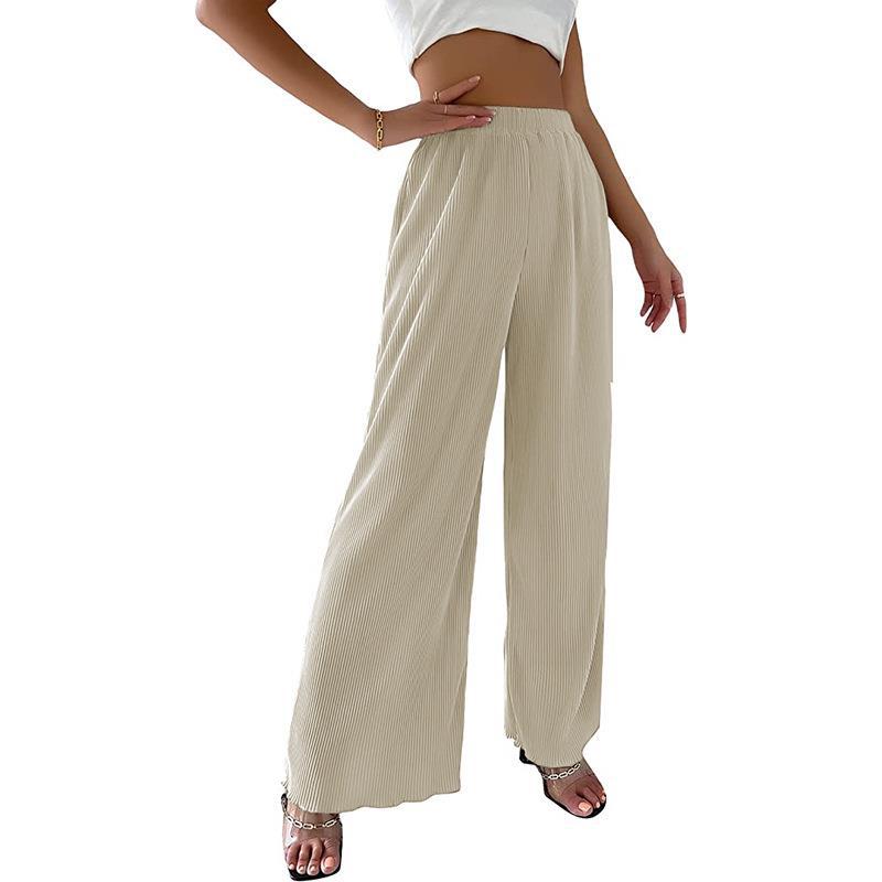 Brigita- Damen Weite Plisseehose mit elastischem Bund Aprikose