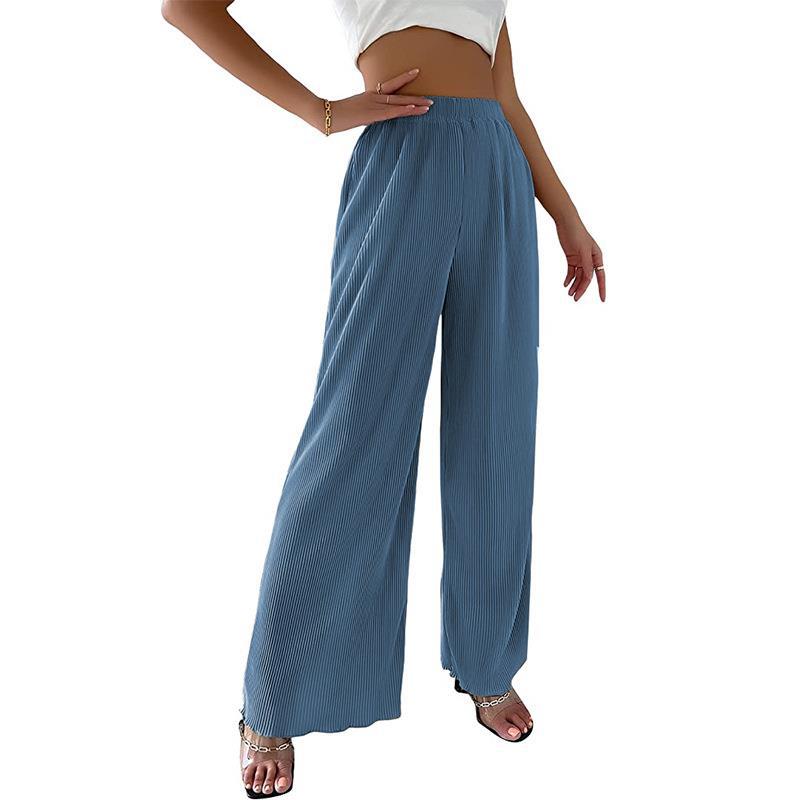 Brigita- Damen Weite Plisseehose mit elastischem Bund Blau