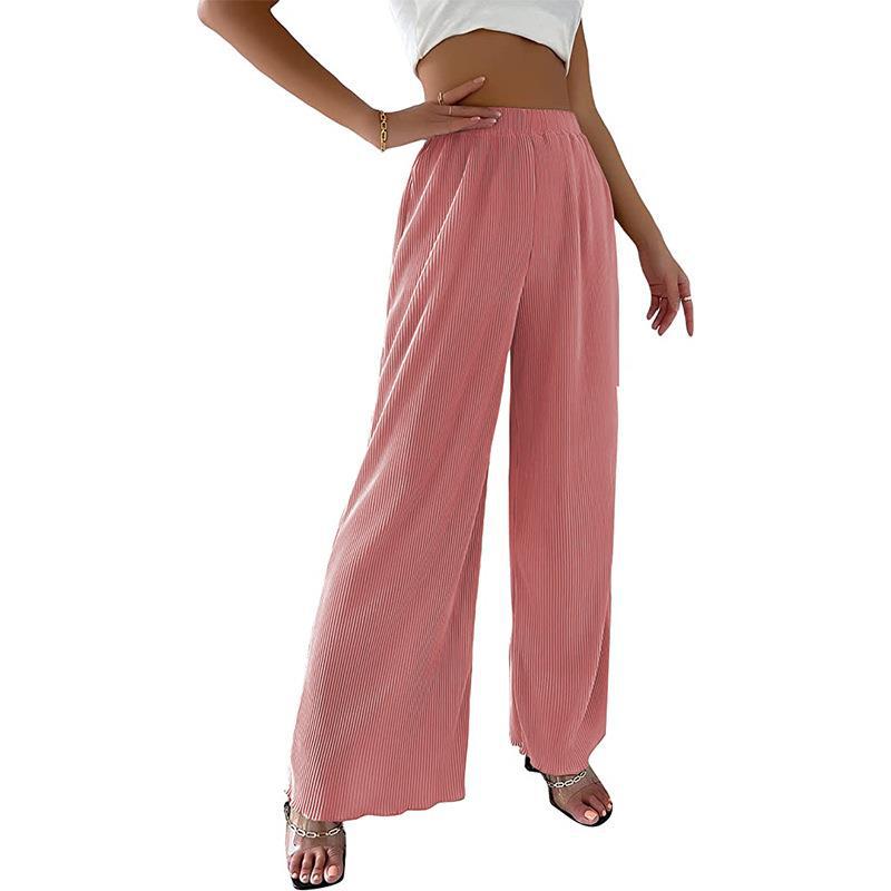 Brigita- Damen Weite Plisseehose mit elastischem Bund Rosa