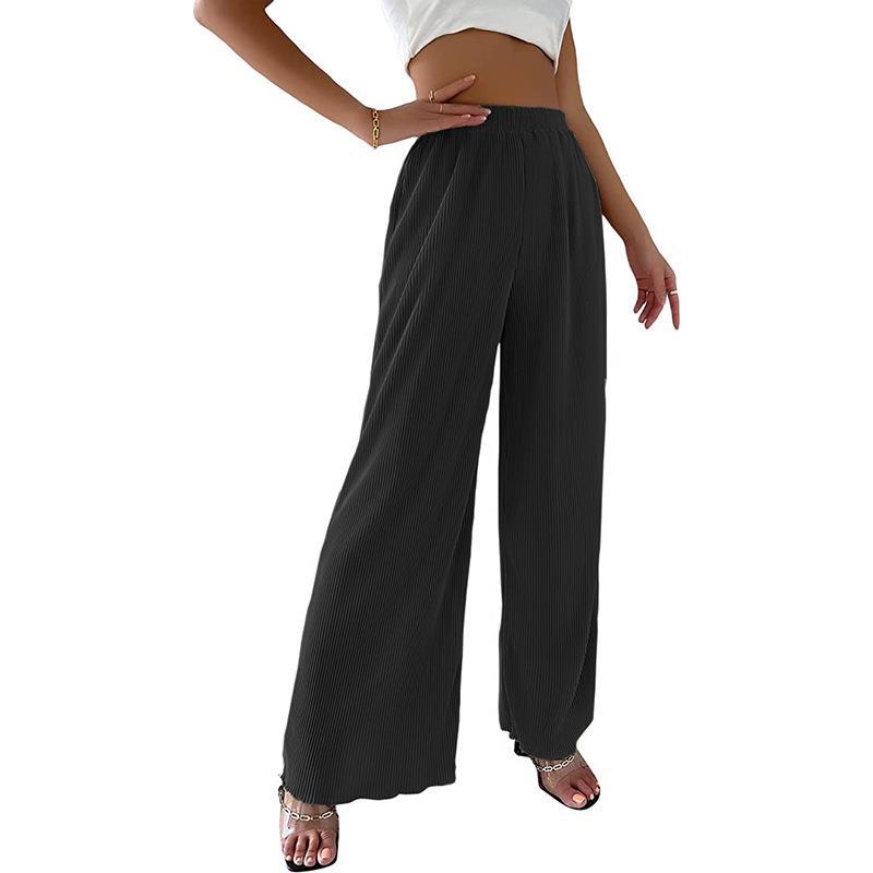 Brigita- Damen Weite Plisseehose mit elastischem Bund Schwarz