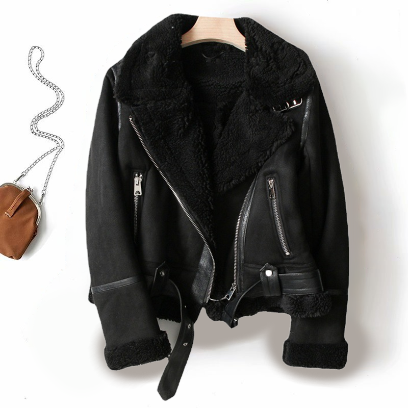 Brigitte - Bikerjacke Damen Kurz Mit Kragen Taschen Schwarz
