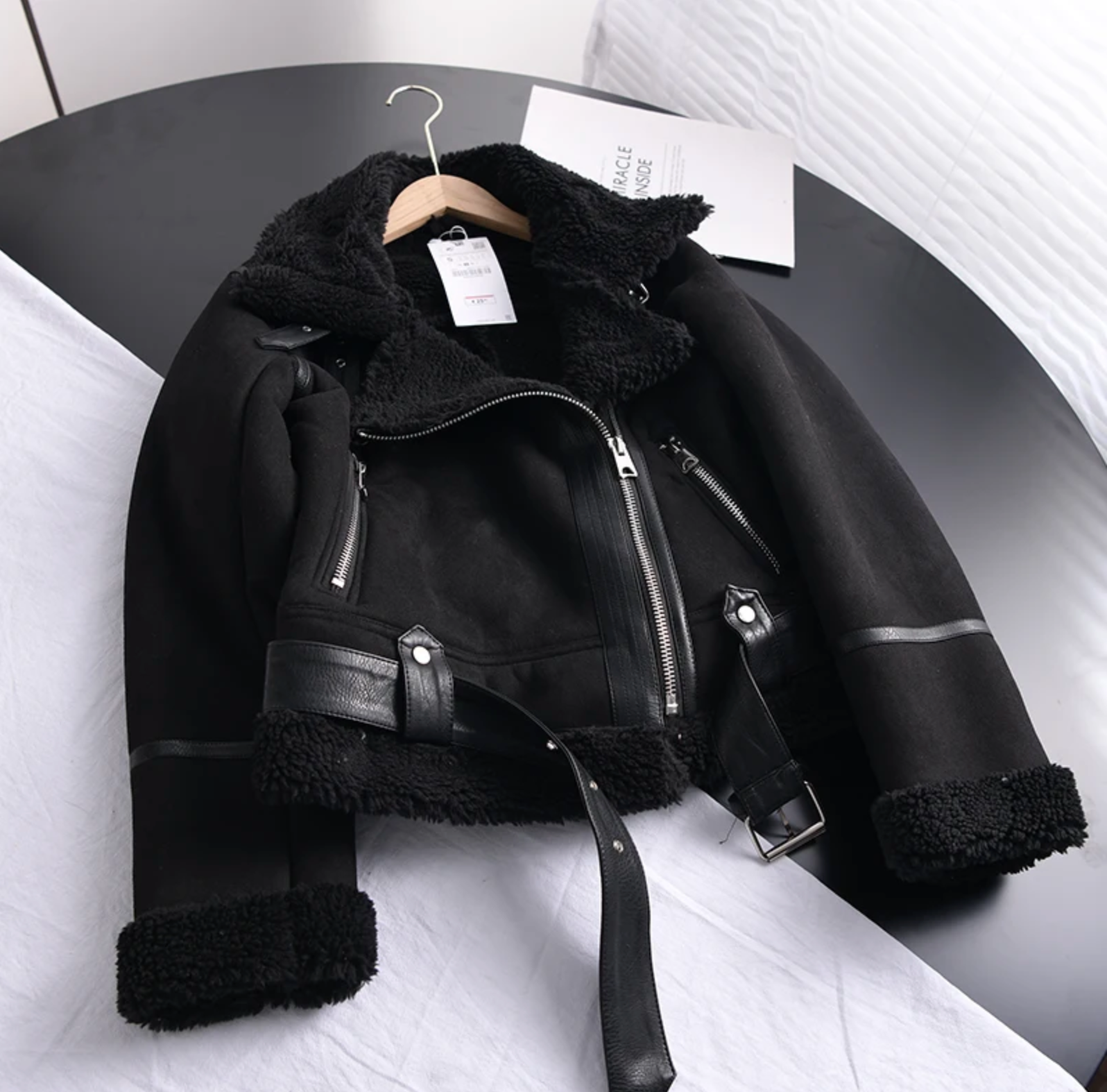 Brigitte - Bikerjacke Damen Kurz Mit Kragen Taschen Schwarz