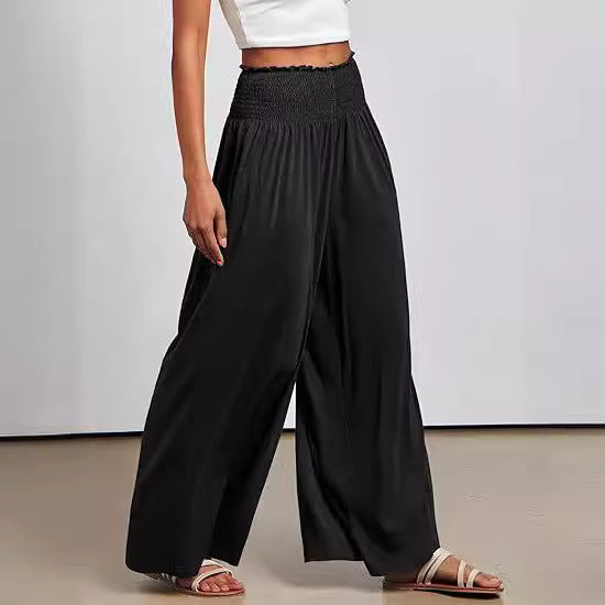 Bronislava- Damen Weite Palazzo Hose mit elastischem Bund Schwarz 1