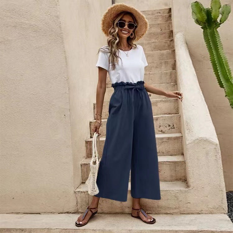 Bronte- Damen Weite Culotte Hosen mit elastischem Bund Dunkelblau