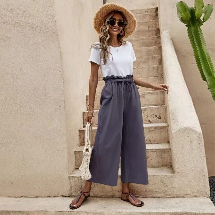 Bronte- Damen Weite Culotte Hosen mit elastischem Bund Dunkelgrau